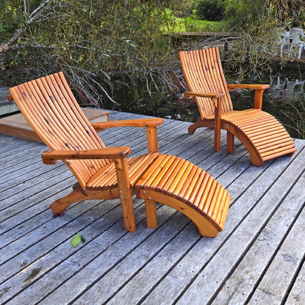 Wood Reclining Chairs on Dock - Castle River Woodworking Sooke BC