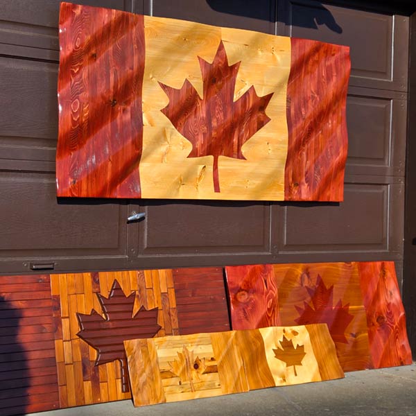 Red Cedar Wood Canadian Flags - Castle River Woodworking Sooke BC